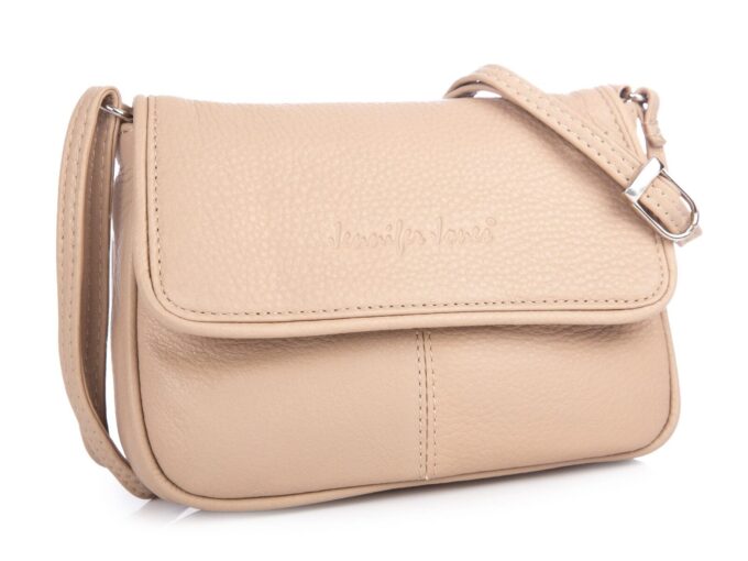 Mała beżowa torebka damska ze skóry naturalnej Jennifer Jones