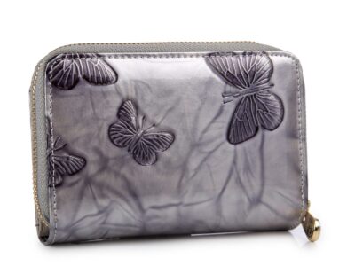 Portfel damski srebrny w motylki z dwoma kieszeniami na monety PETERSON - obrazek 3