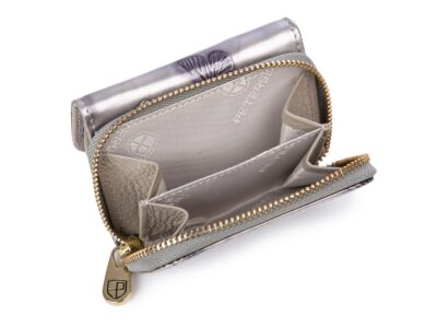 Mały portfel damski PETERSON Srebrny w granatowe motylki RFID - obrazek 6