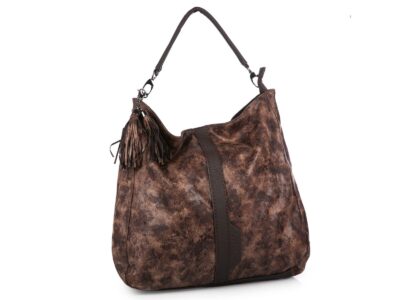 Torebka damska brązowa marmurkowa worek A4 elegancka do ręki Jennifer Jones - obrazek 3