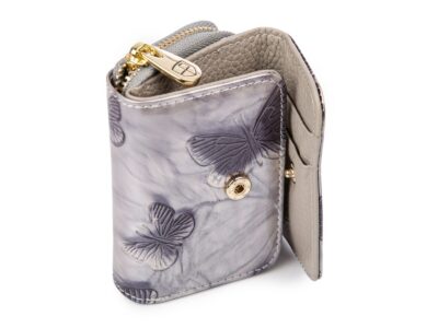 Mały portfel damski PETERSON Srebrny w granatowe motylki RFID - obrazek 4