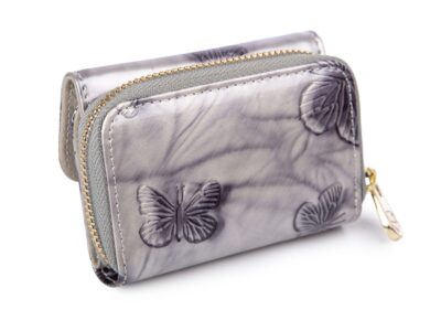 Mały portfel damski PETERSON Srebrny w granatowe motylki RFID - obrazek 3