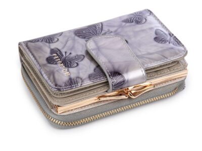 Portfel damski srebrny w motylki z dwoma kieszeniami na monety PETERSON - obrazek 2