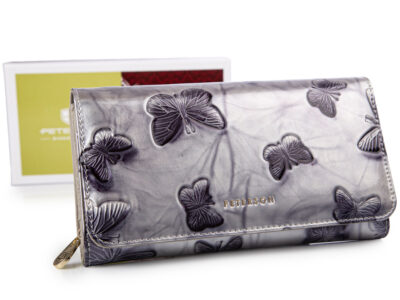Duży srebrny portfel damski w motylki Peterson RFID