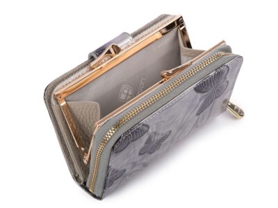 Portfel damski srebrny w motylki z dwoma kieszeniami na monety PETERSON - obrazek 7