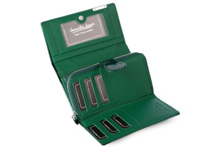 Duży portfel damski zielony butelkowy lakierowany metaliczny Jennifer Jones - obrazek 5