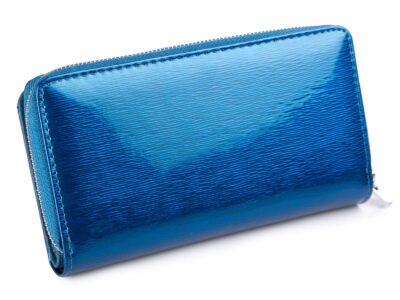 Portfel damski lakierowany w metaliczne linie niebieski Jennifer Jones - obrazek 2