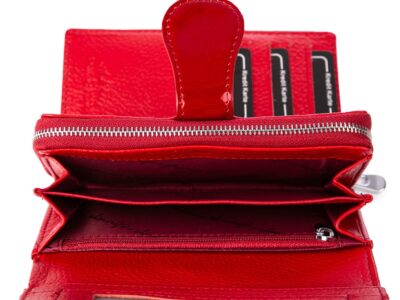 Duży portfel damski czerwony lakierowany gładka tafla metaliczny Jennifer Jones - obrazek 6