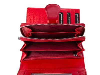 Duży portfel damski czerwony lakierowany gładka tafla metaliczny Jennifer Jones - obrazek 7
