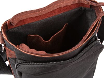 Torba męska na ramię średnia listonoszka ze skórzaną klapą rdzawy brąz SERGEJ - obrazek 7