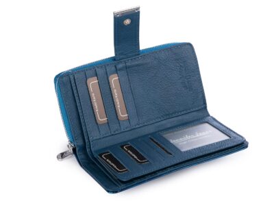 Portfel damski lakierowany w metaliczne linie niebieski Jennifer Jones - obrazek 6