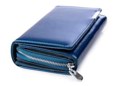 Duży portfel damski niebieski lakierowany gładka tafla metaliczny Jennifer Jones - obrazek 3