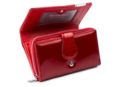 Duży portfel damski czerwony lakierowany gładka tafla metaliczny Jennifer Jones - obrazek 4