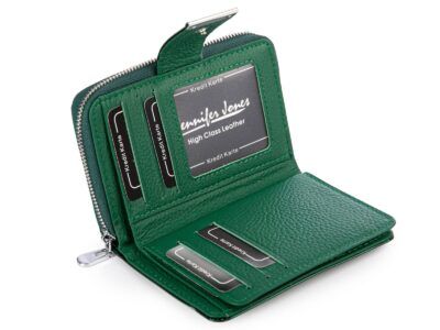Średni portfel damski Jennifer Jones zielony lakierowany (tafla) z RFID - obrazek 6