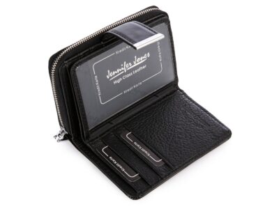 Średni portfel damski Jennifer Jones czarny lakierowany (tafla) z RFID - obrazek 5