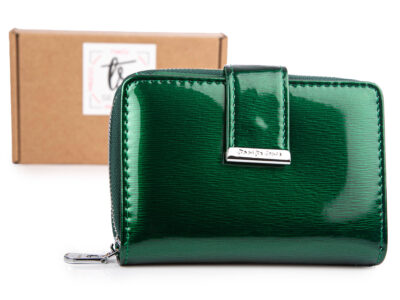 Zielony butelkowa zieleń lakierowany portfel damski Jennifer Jones w tafli lakieru