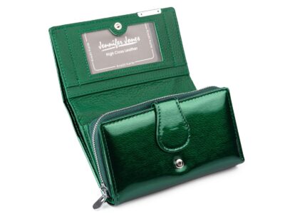 Duży portfel damski zielony butelkowy lakierowany metaliczny Jennifer Jones - obrazek 4