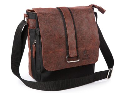 Torba męska na ramię średnia listonoszka ze skórzaną klapą rdzawy brąz SERGEJ - obrazek 2