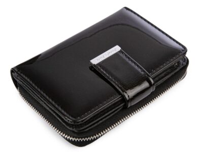 Średni portfel damski Jennifer Jones czarny lakierowany (tafla) z RFID - obrazek 3