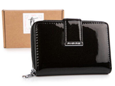Czarny lakierowany portfel damski Jennifer Jones w tafli lakieru