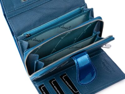 Duży portfel damski niebieski lakierowany gładka tafla metaliczny Jennifer Jones - obrazek 7