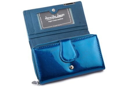 Duży portfel damski niebieski lakierowany gładka tafla metaliczny Jennifer Jones - obrazek 4