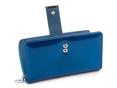 Portfel damski lakierowany w metaliczne linie niebieski Jennifer Jones - obrazek 4