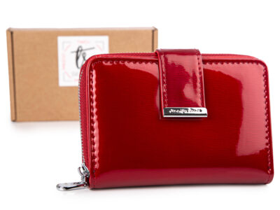 Czerwony lakierowany portfel damski Jennifer Jones w tafli lakieru