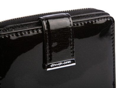 Średni portfel damski Jennifer Jones czarny lakierowany (tafla) z RFID - obrazek 2