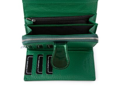 Duży portfel damski zielony butelkowy lakierowany metaliczny Jennifer Jones - obrazek 7
