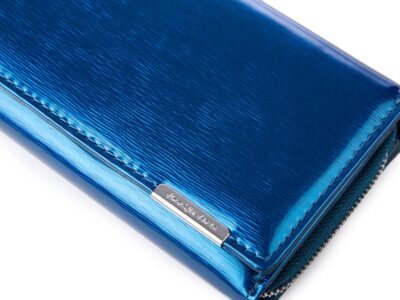 Duży portfel damski niebieski lakierowany gładka tafla metaliczny Jennifer Jones - obrazek 2