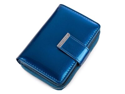 Średni portfel damski Jennifer Jones niebieski lakierowany (tafla) z RFID - obrazek 2