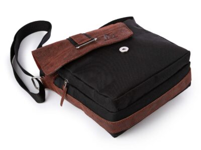 Torba męska na ramię średnia listonoszka ze skórzaną klapą rdzawy brąz SERGEJ - obrazek 5