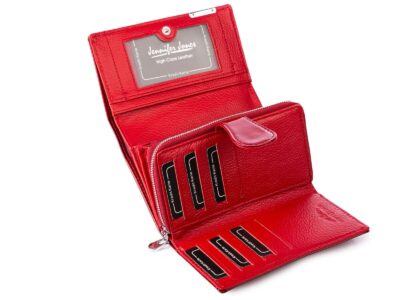 Duży portfel damski czerwony lakierowany gładka tafla metaliczny Jennifer Jones - obrazek 5