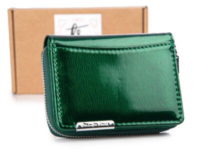 Mały zielony portfel damski lakierowany Jennifer jones z pudełkiem