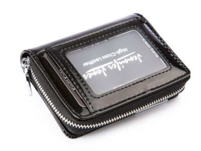 Mały lakierowany czarny portfel damski Jennifer Jones - obrazek 3