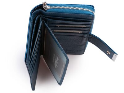 Portfel damski lakierowany w metaliczne linie niebieski Jennifer Jones - obrazek 7