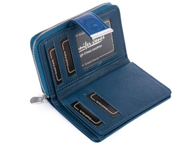 Średni portfel damski Jennifer Jones niebieski lakierowany (tafla) z RFID - obrazek 4