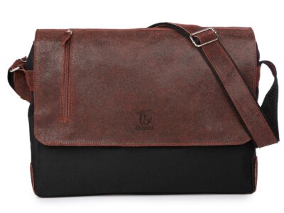 Torba męska na ramię rdzawo brązowa ze skórzaną klapą SERGEJ