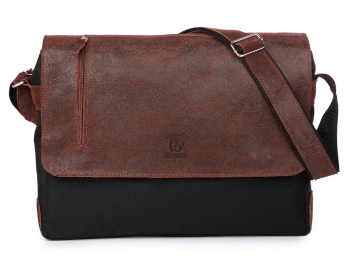 Torba męska na ramię rdzawo brązowa ze skórzaną klapą SERGEJ