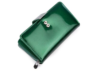 Portfel damski lakierowany w metaliczne linie zielony Jennifer Jones - obrazek 7