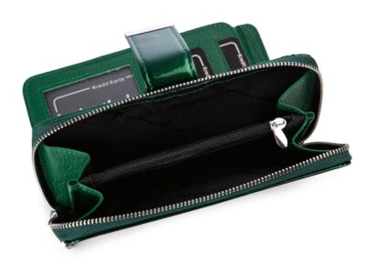 Portfel damski lakierowany w metaliczne linie zielony Jennifer Jones - obrazek 8