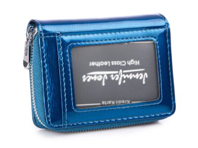 Mały lakierowany niebieski portfel damski Jennifer Jones - obrazek 2