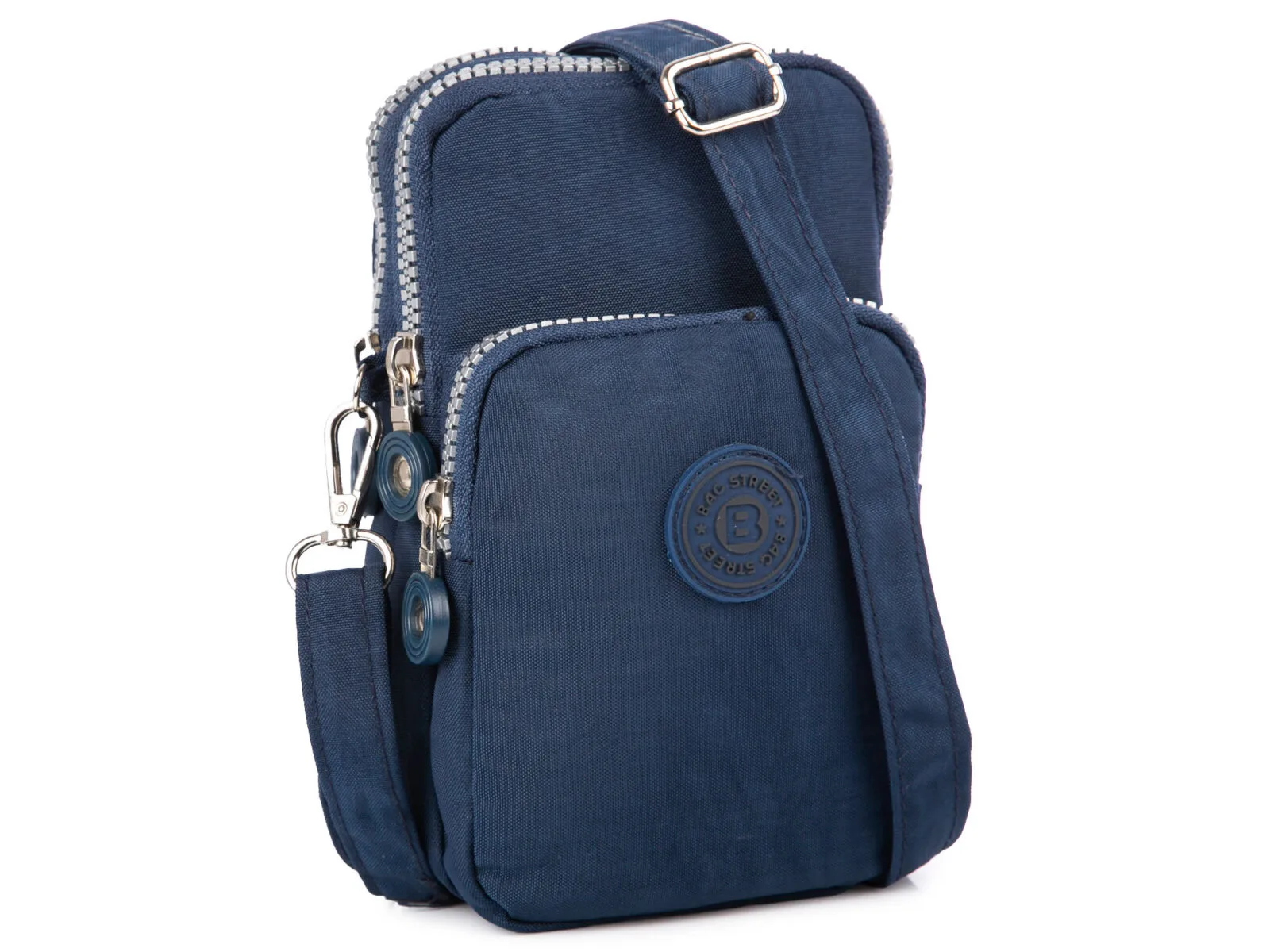 Lekka granatowa torebka pionowa paszportówka na szyję Bag Street