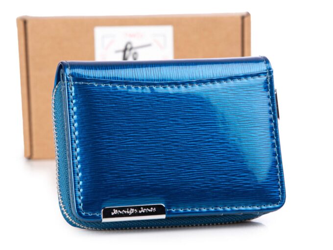 Mały niebieski portfel damski lakierowany Jennifer jones z pudełkiem
