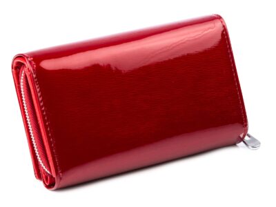 Duży portfel damski czerwony lakierowany gładka tafla metaliczny Jennifer Jones - obrazek 3
