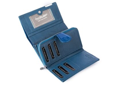 Duży portfel damski niebieski lakierowany gładka tafla metaliczny Jennifer Jones - obrazek 5