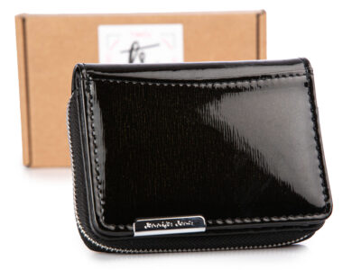Mały czarny portfel damski lakierowany Jennifer jones z pudełkiem