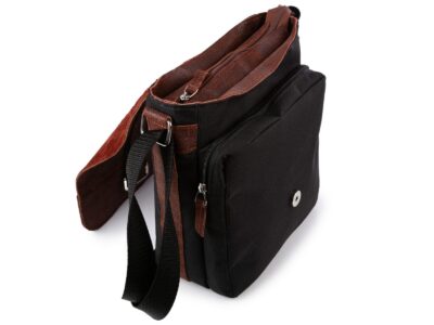 Torba męska na ramię średnia listonoszka ze skórzaną klapą rdzawy brąz SERGEJ - obrazek 6