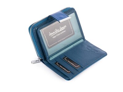 Średni portfel damski Jennifer Jones niebieski lakierowany (tafla) z RFID - obrazek 5